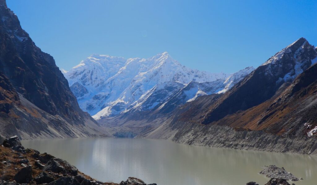 One of the largest glacial lake in Nepal, Tsho Rolpa Lake, as scene from Tsho Rolpa Trekking Trail